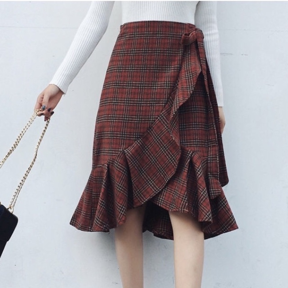 Plaid Midi Wrap Skirt